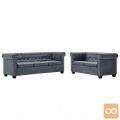 Komplet Chesterfield kavčev umetno semiš usnje sive barve