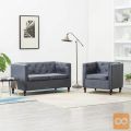 Komplet chesterfield kavčev 2 kosa obloga iz blaga siva